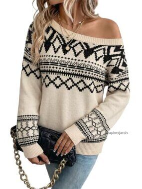 Off Shoulder Batwing Long Sleeve Knit Jumper Sweater